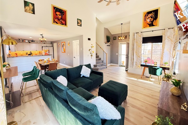 Spacious, modern, and inviting living room. A perfect space to share stories and laughters with friends and family.