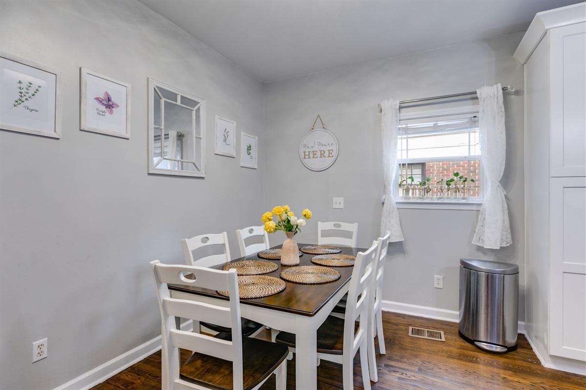 Gather your family and friends! Our bright dining nook seats six at the table, plus three extra stools nearby for big meals and game nights.