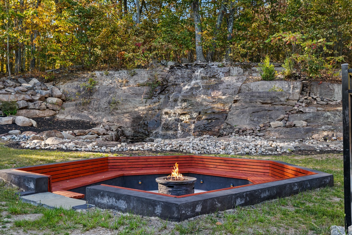 Firepit by waterfall