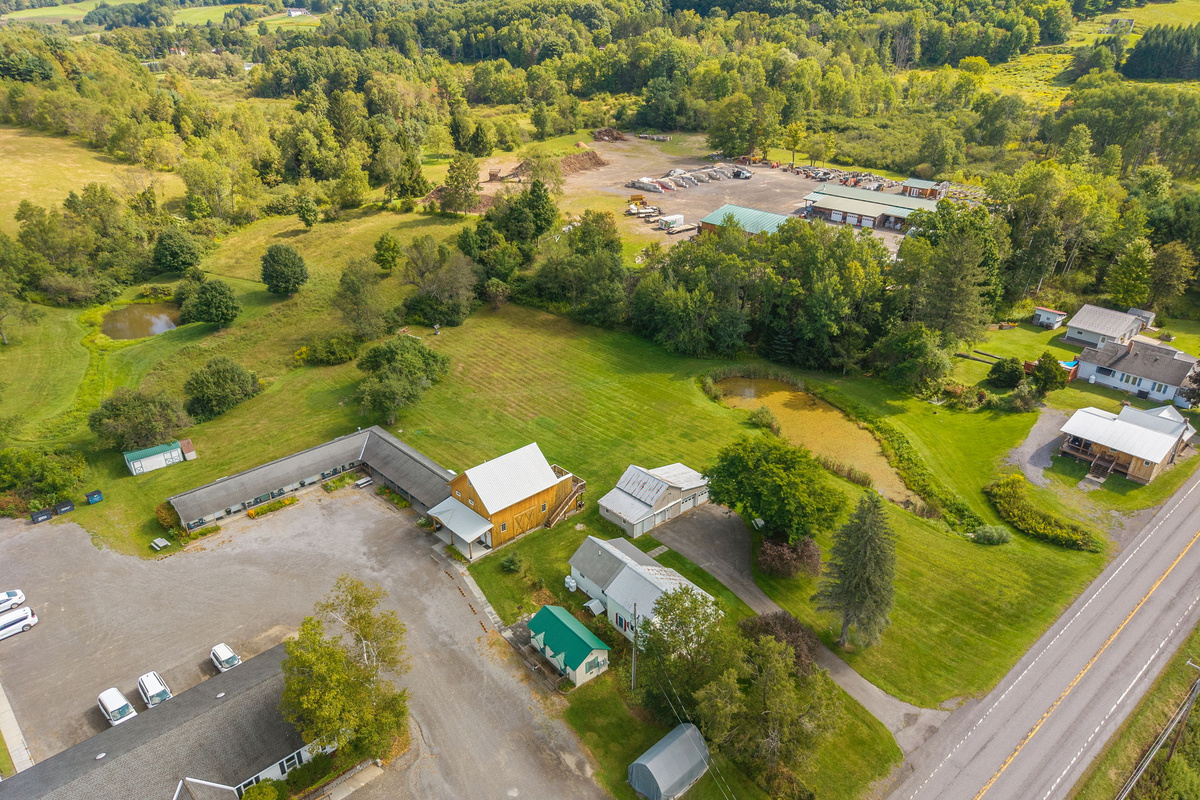 A bird's-eye view of the 1825 properties and their Fly Creek surroundings.