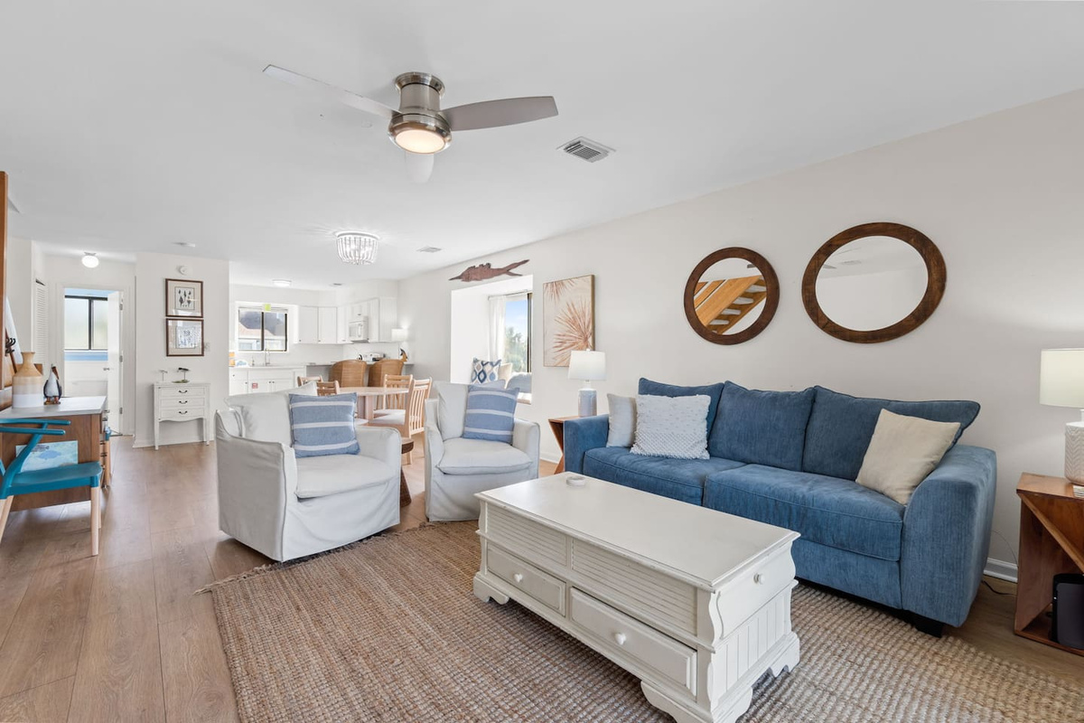 Your queen sleeper sofa means a group of four has real beds &mdash; not just a couch someone drew the short straw for.