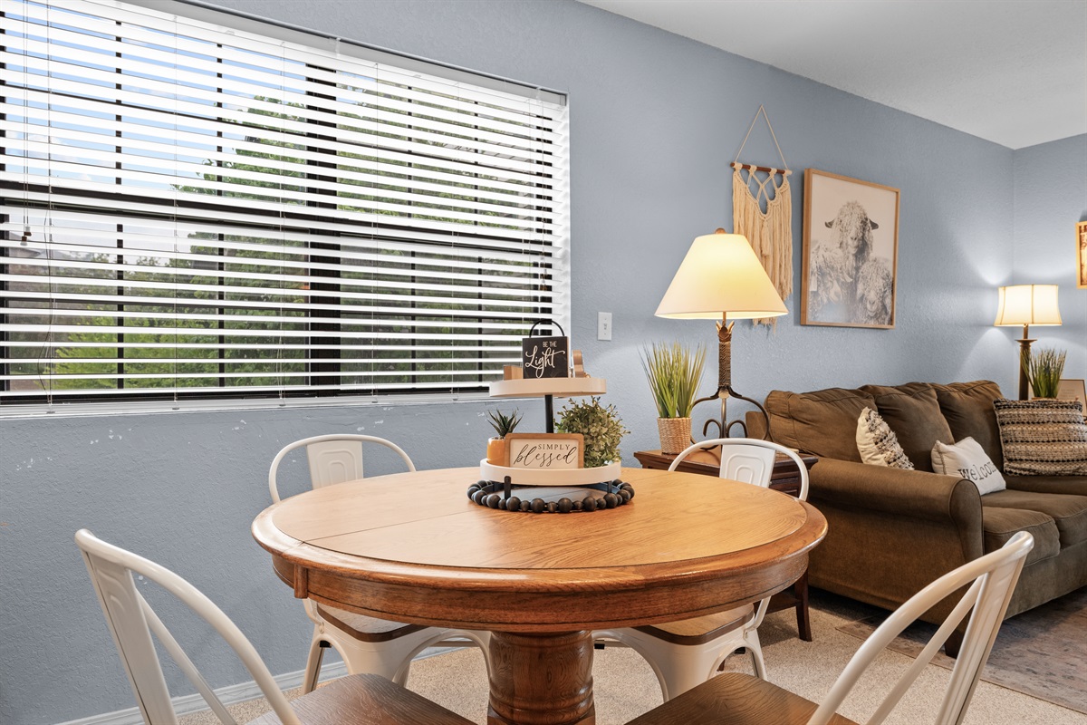 The open main room gives your group a comfortable place to eat, talk, and relax together.