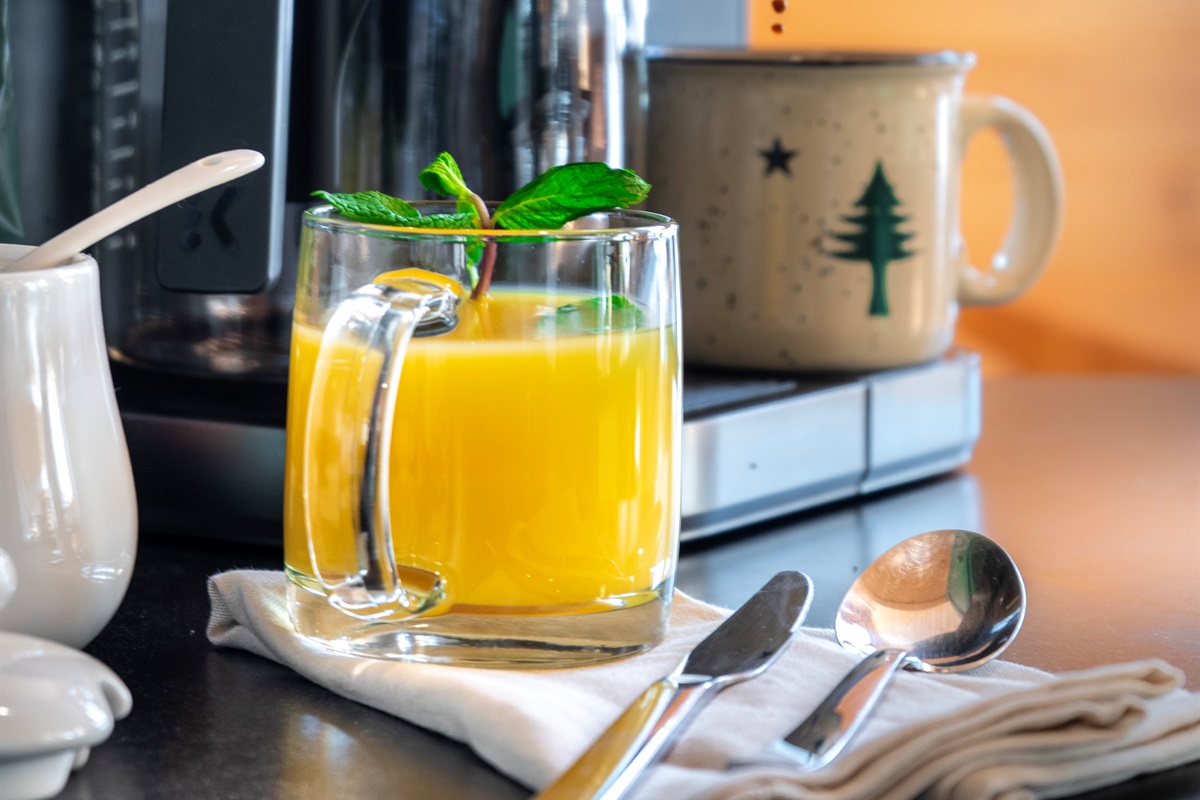 Enjoy a fresh cup of coffee and your favorite juice anytime.