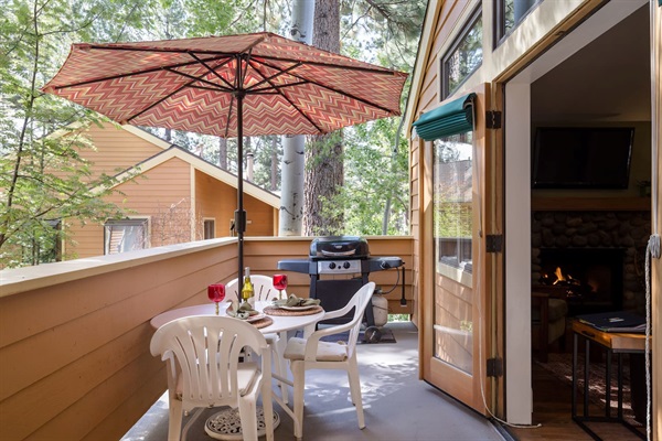 Grill and patio furniture available summer and early autumn.