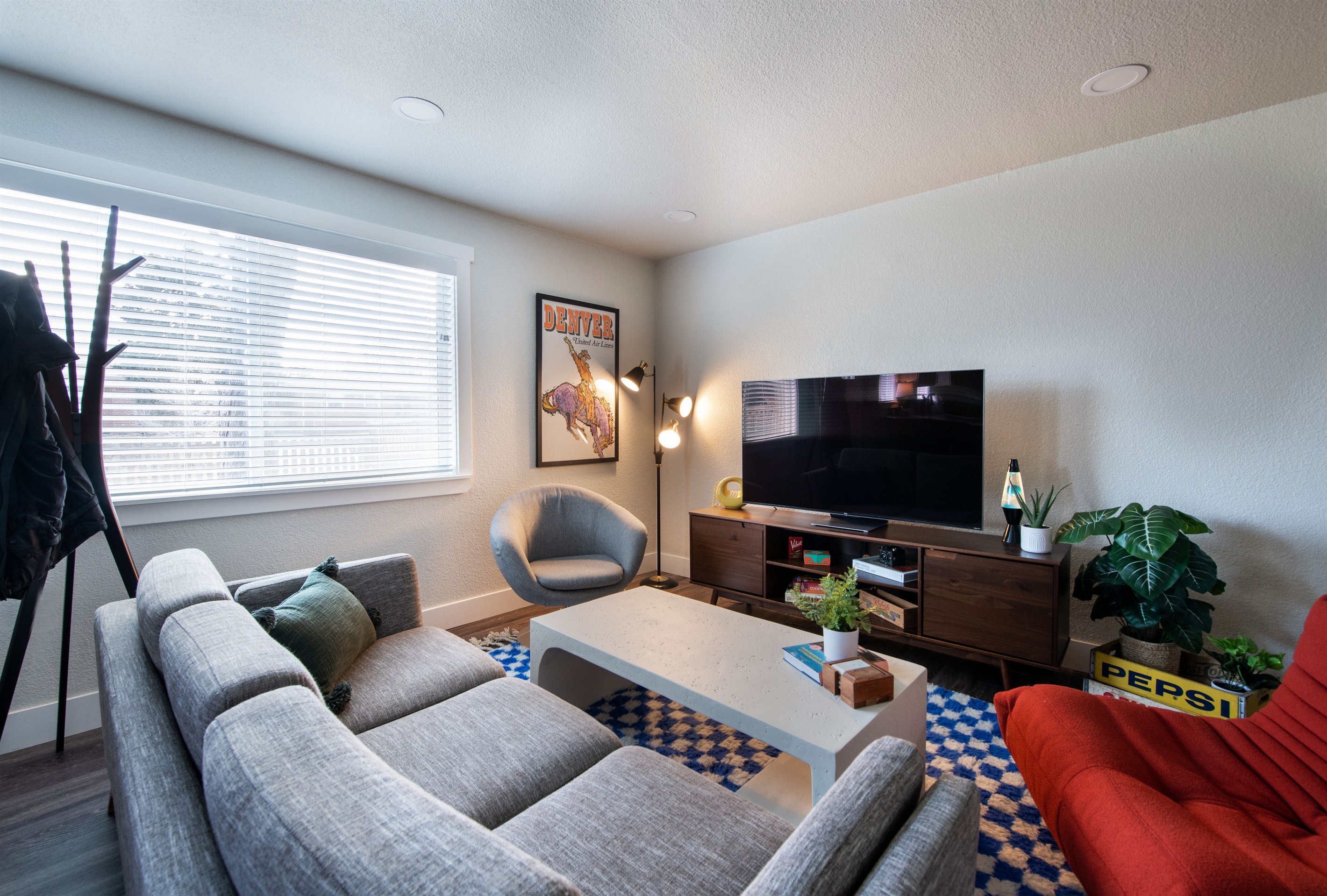 Bucking bronco and upper living room once you enter