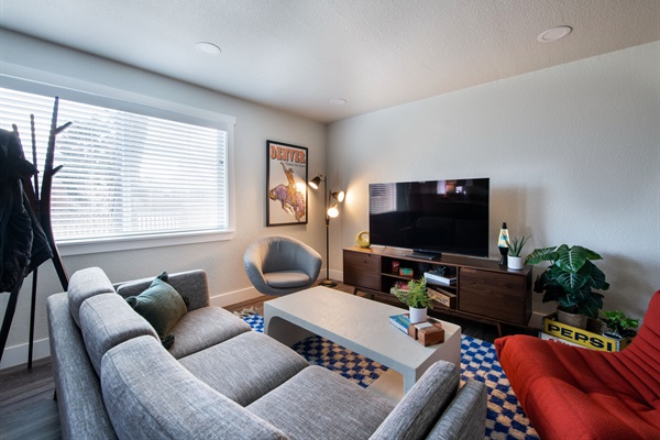 Bucking bronco and upper living room once you enter