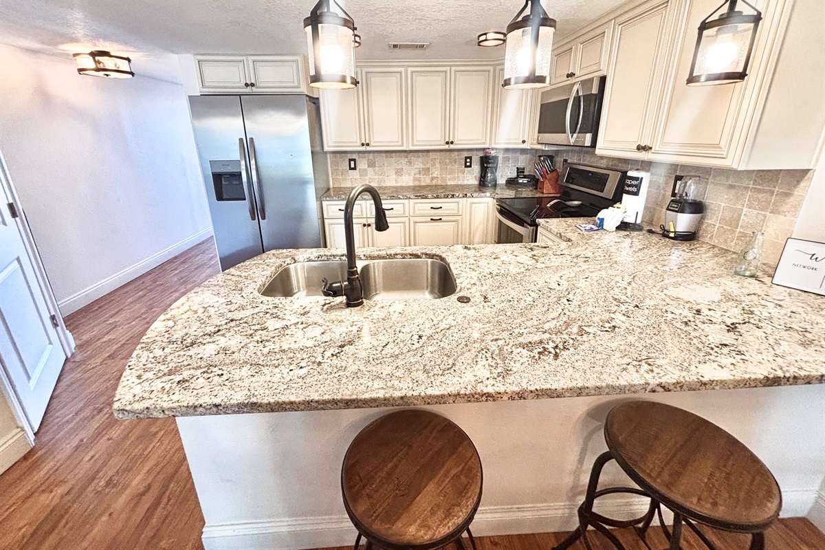 Bar seating available at kitchen counter