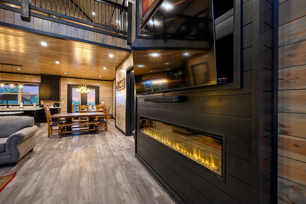 The fireplace sets the perfect ambiance year round.
