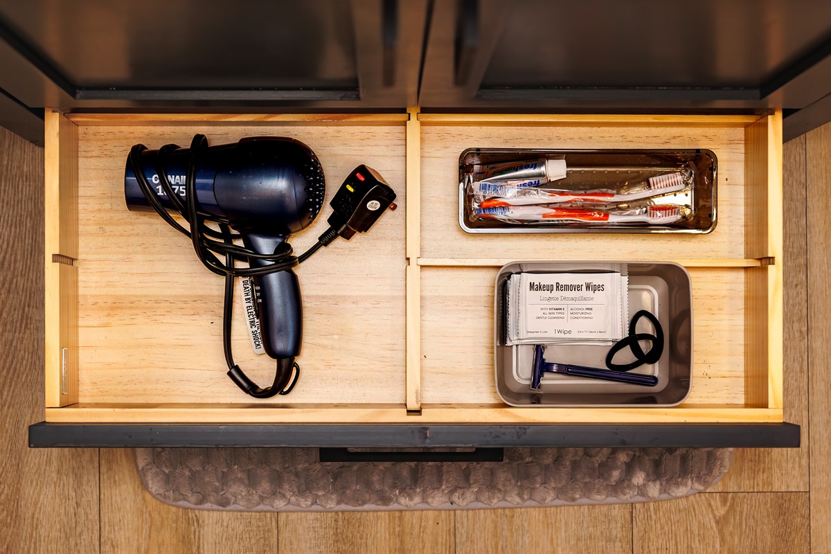 Left something behind? Essentials are in the vanity - blow dryer too!
