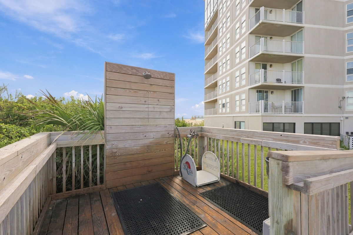 Rinse off the salt and sand at the outdoor shower station right off the beach.