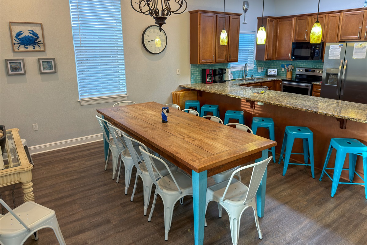 Casual, comfortable, and full of beach-house charm, the dining area is perfect for pancake breakfasts before heading to the shore.  