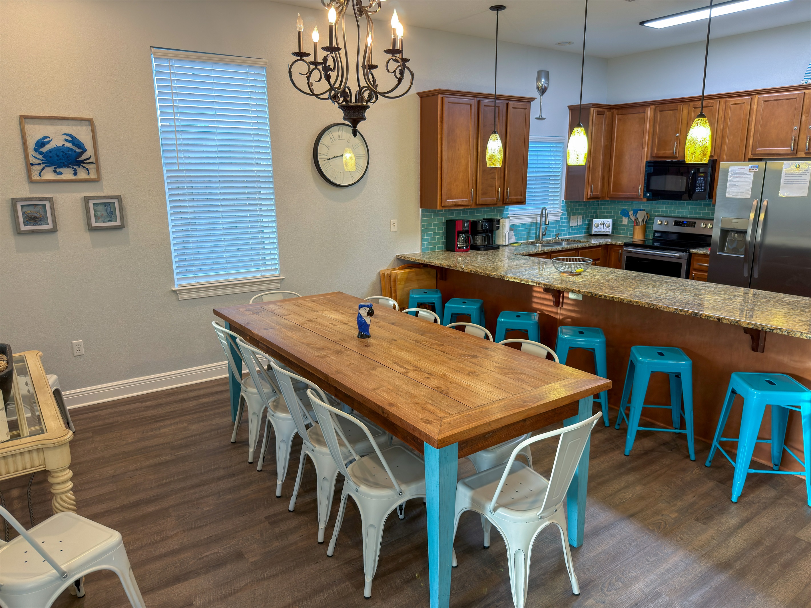 Casual, comfortable, and full of beach-house charm, the dining area is perfect for pancake breakfasts before heading to the shore.  
