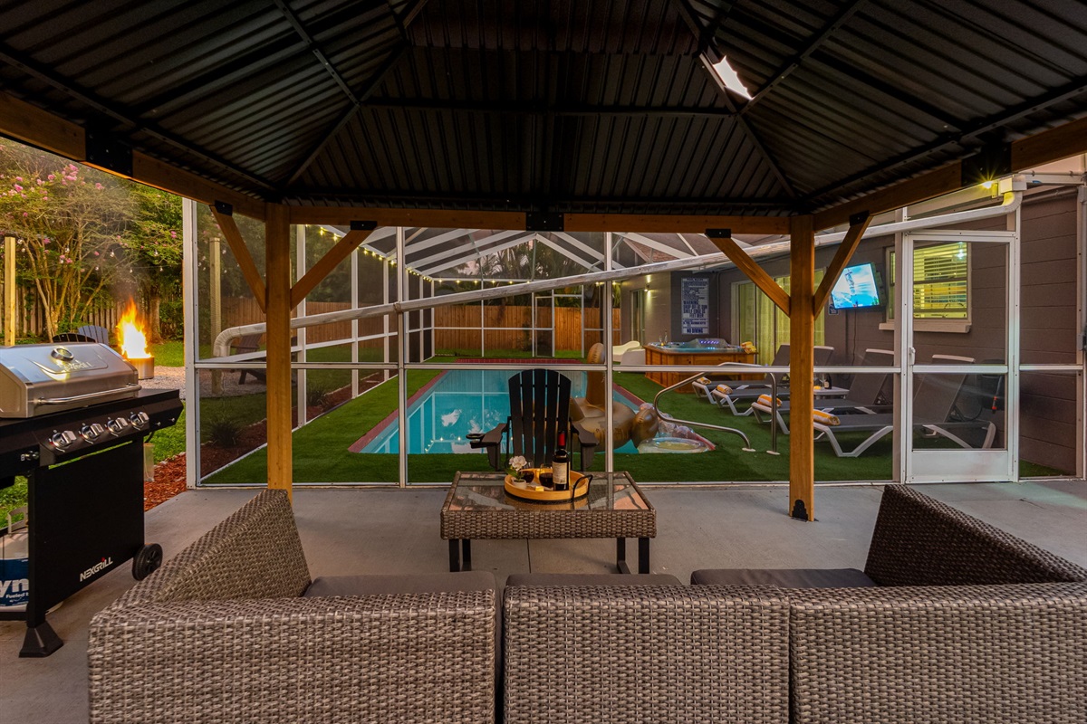 With comfortable seating and a protective canopy, this spot is ideal for game nights, happy hours, or casual hangouts with the whole crew.