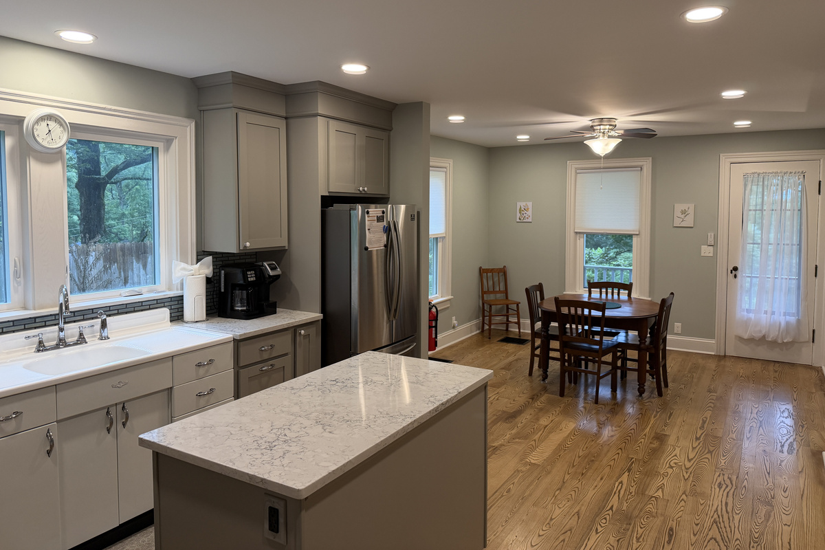 Open kitchen and dining area