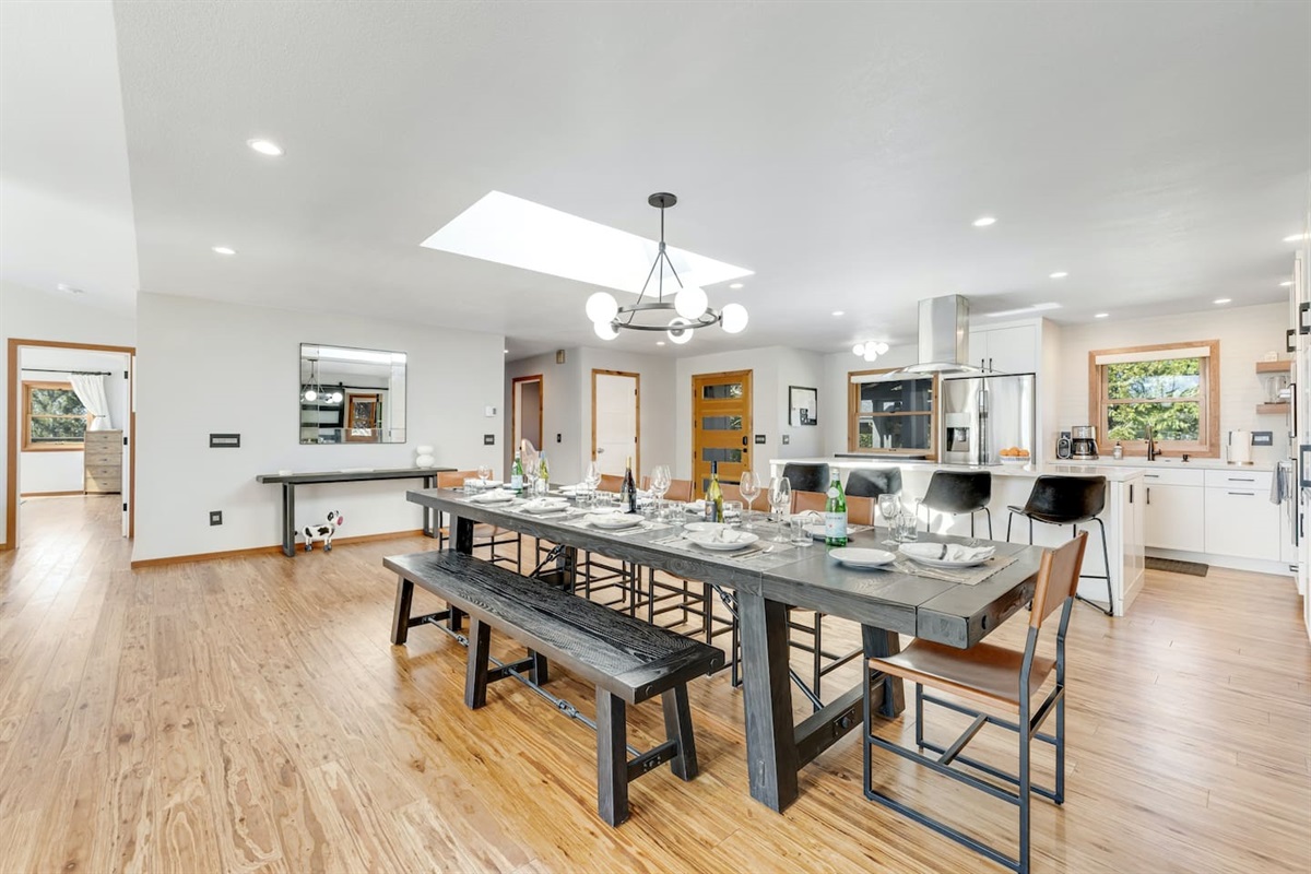 Gather 'round in style! Our chic dining table comfortably seats 10.