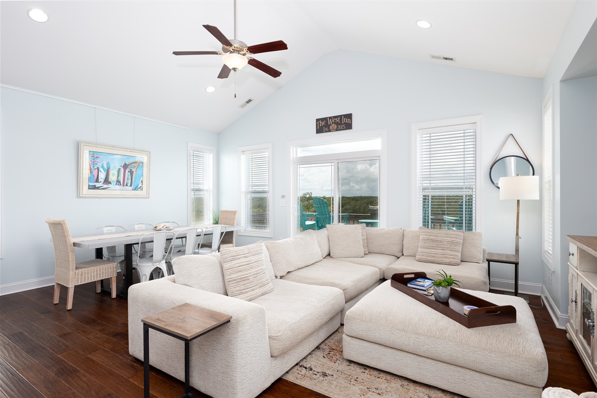 Top-quality seating extends from the living room to the balconies