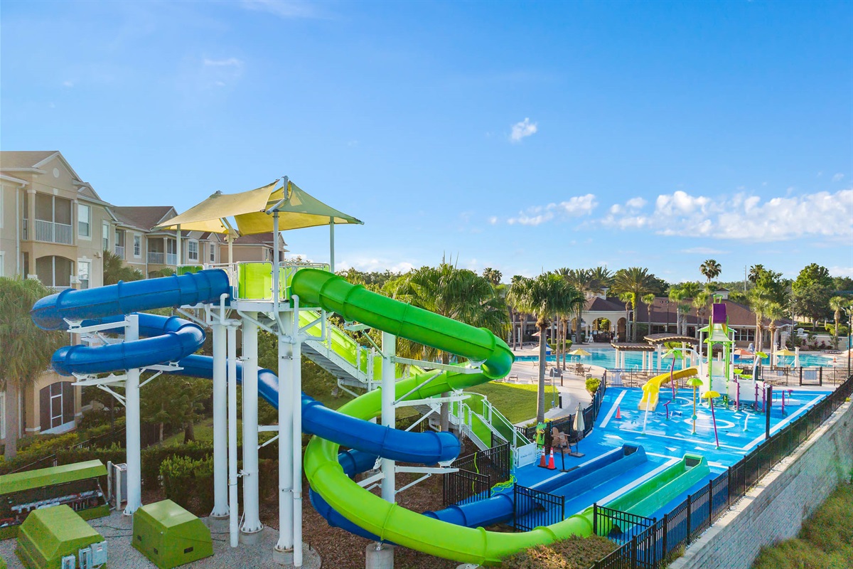 Waterslides at Windsor Hills clubhouse, a 3-minute walk from Belle’s Villa