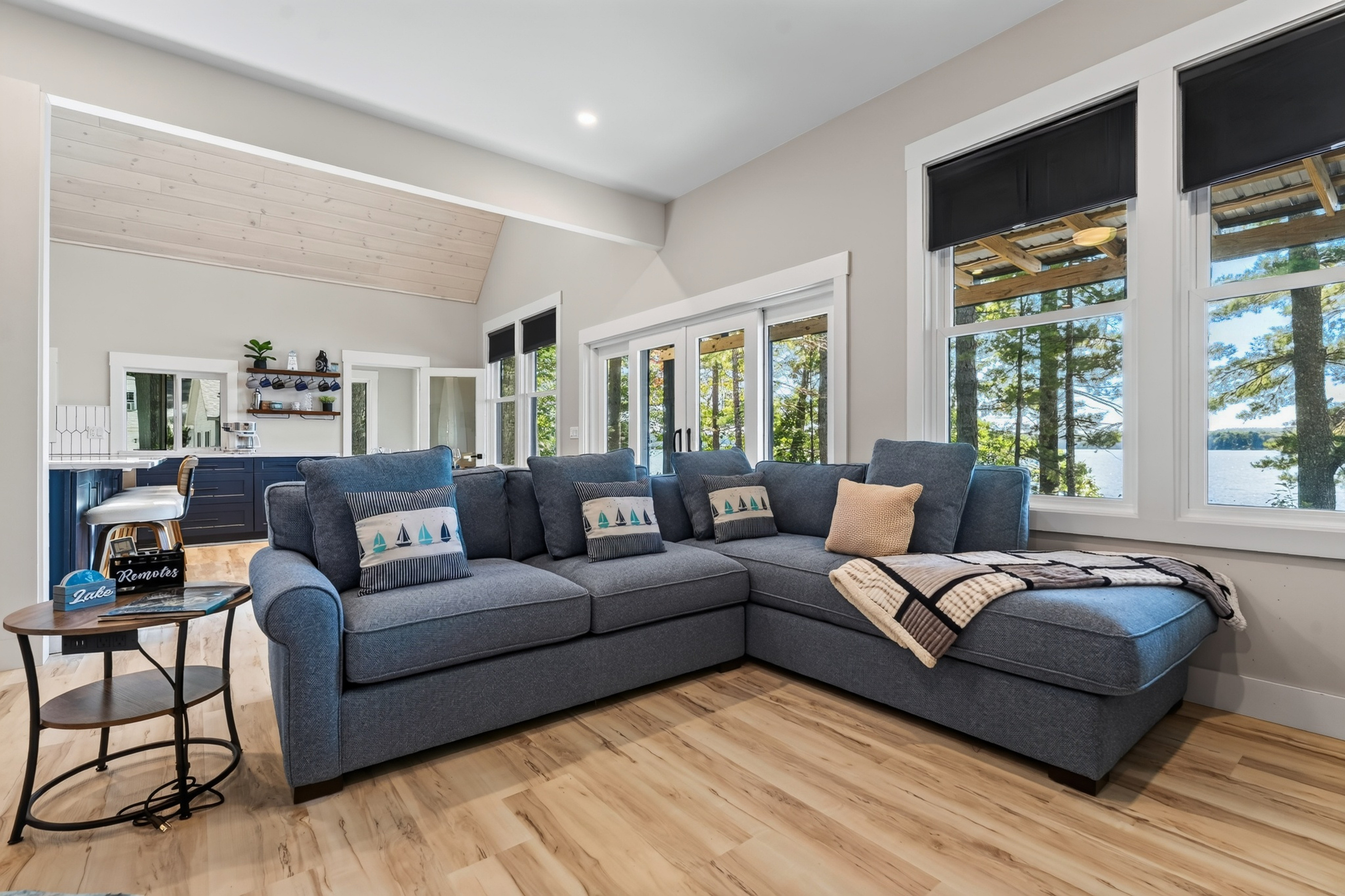 Pick your favorite corner of the sectional, turn on the fire, and settle in for a cozy lake-house night. 🔥