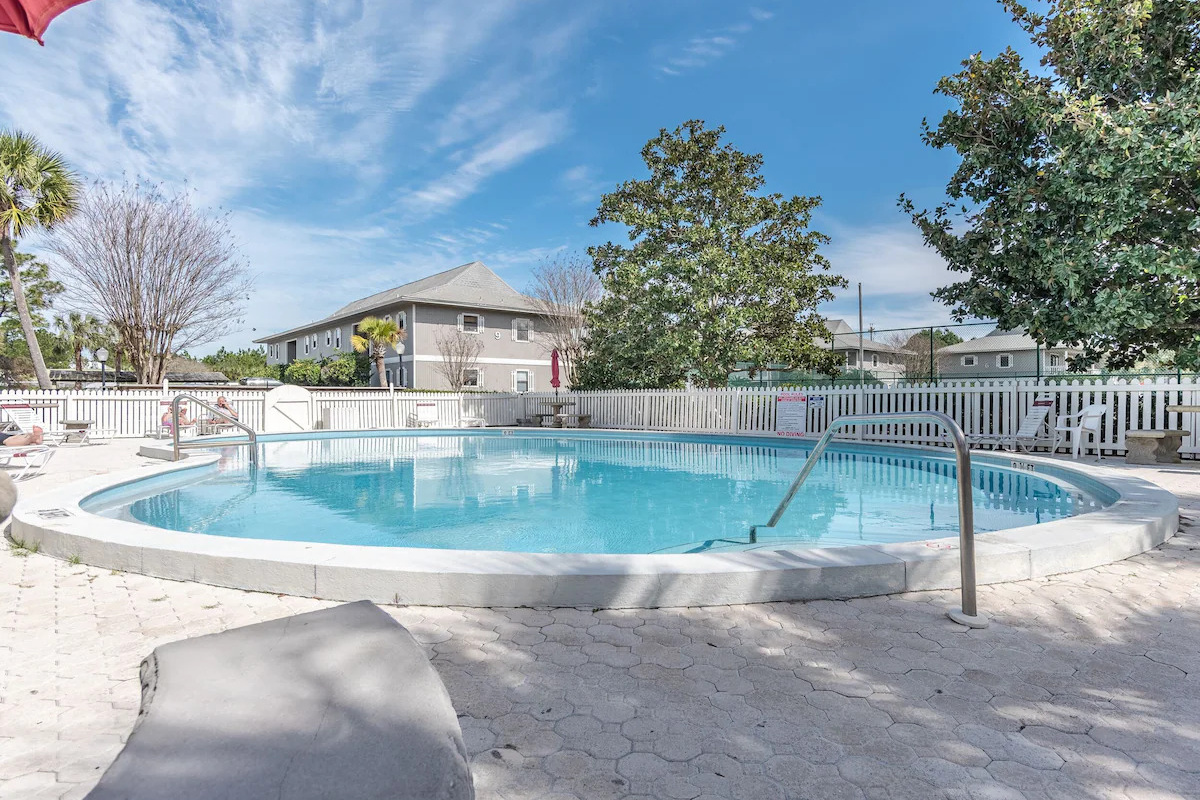 One of the two community pools