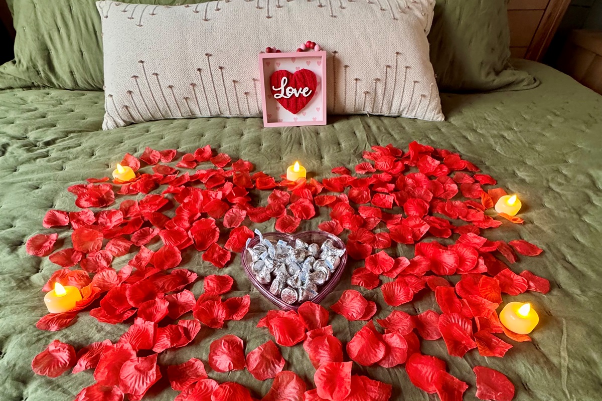 Complete Snack Special Package: Custom Basket with Local Chocolates/Snacks + Bubbly + Rose Pedals on Bed by request.