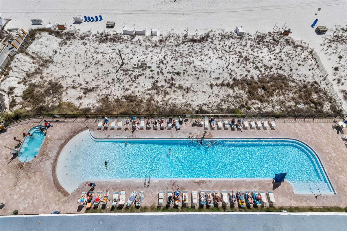 View from private balcony- zero entry heated Gulf side pool