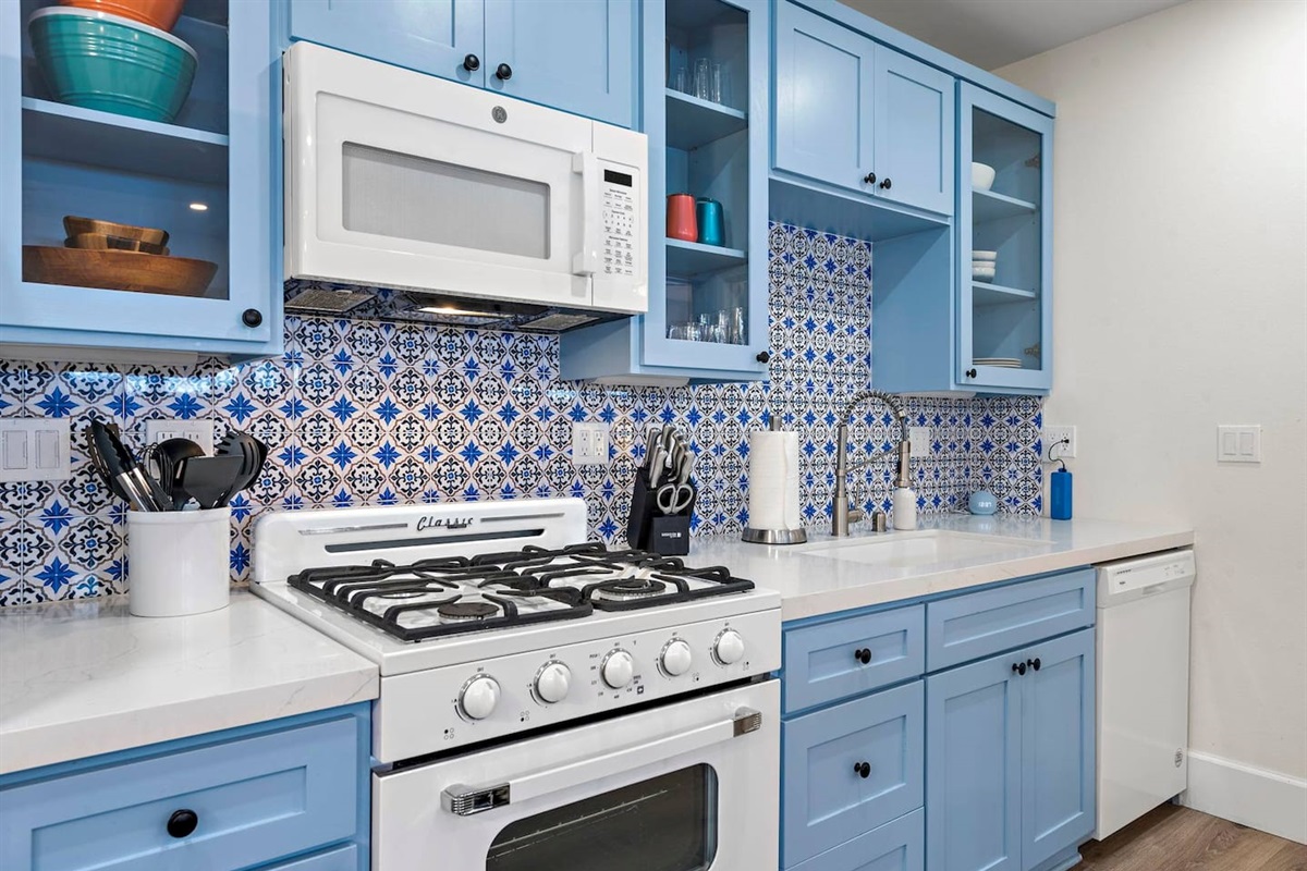 The kitchen is fully equipped enough to prepare almost any meal.  It also has quartz countertops, new appliances, and a fridge with filtered water and ice.