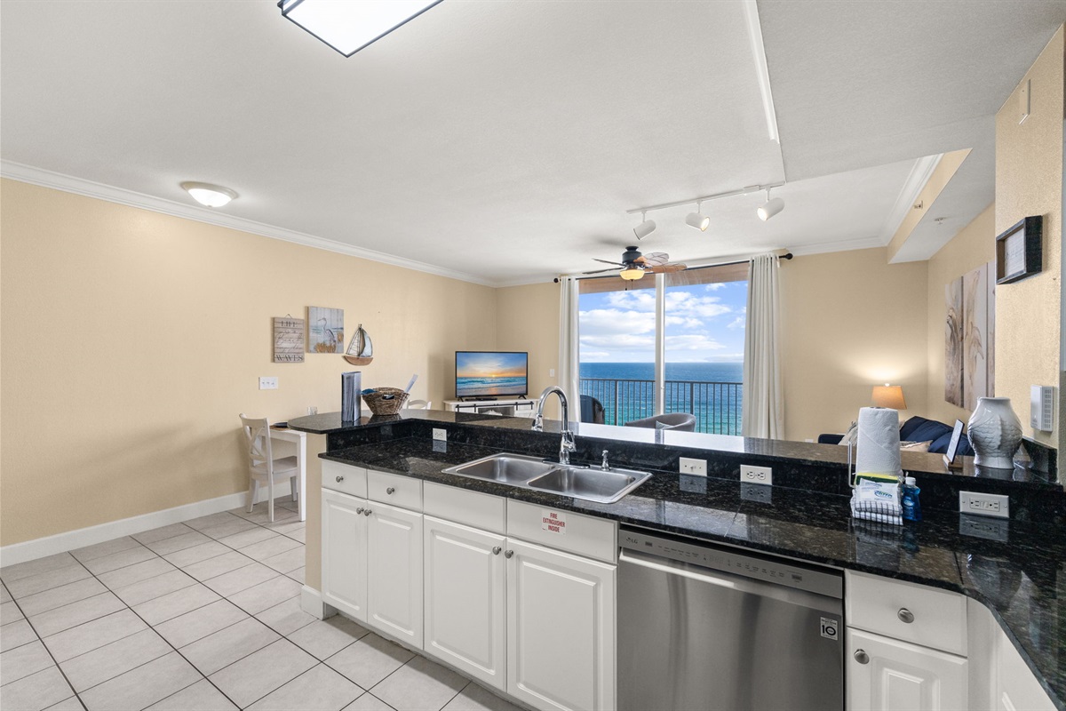 Generously Stocked Kitchen with a View
