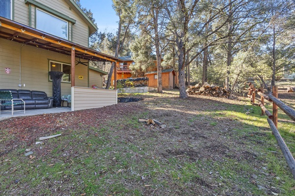 Serene back patio, surrounded by peaceful nature and fresh mountain air.