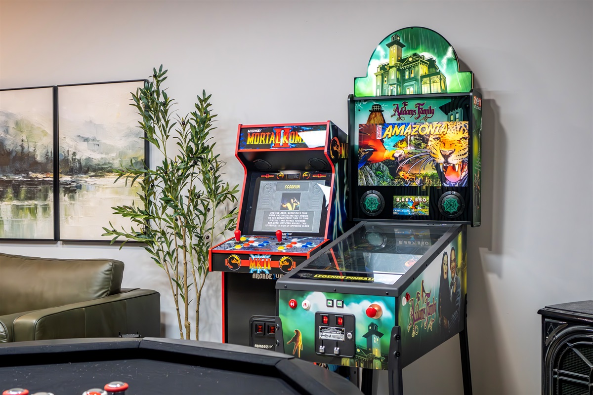 Challenge your high score on the Mortal Kombat arcade or the Addams Family pinball — nostalgia meets competition