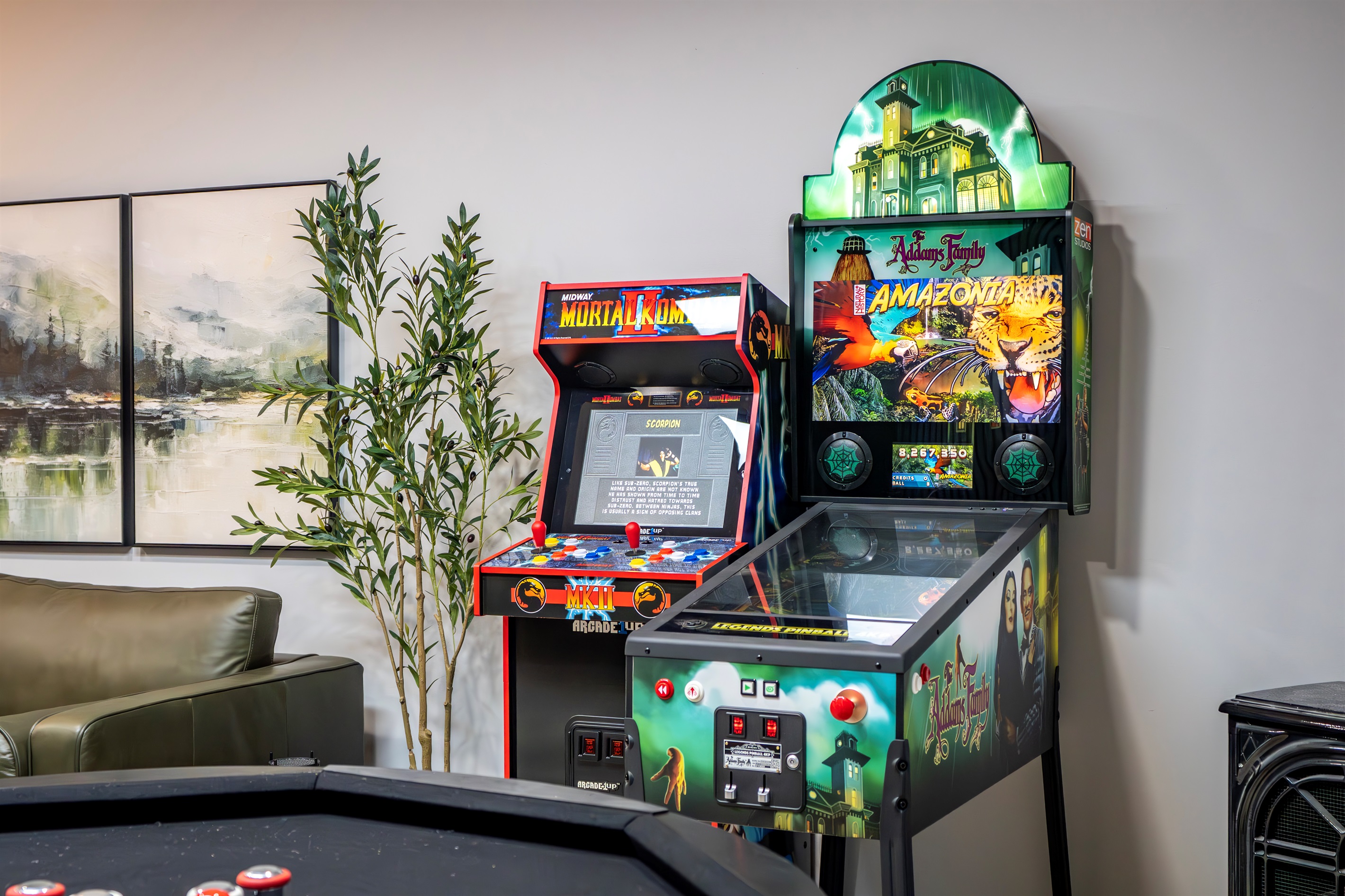 Challenge your high score on the Mortal Kombat arcade or the Addams Family pinball — nostalgia meets competition