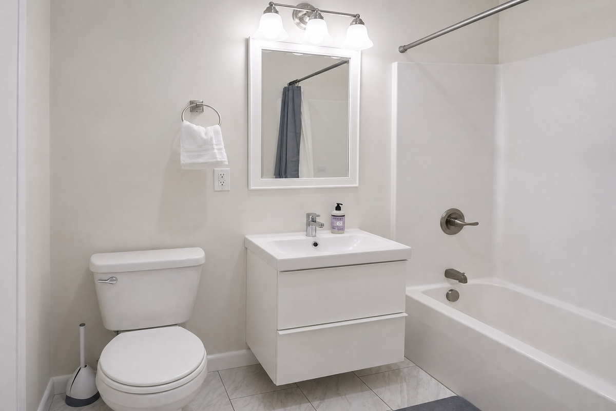 Master bathroom with tub and shower
