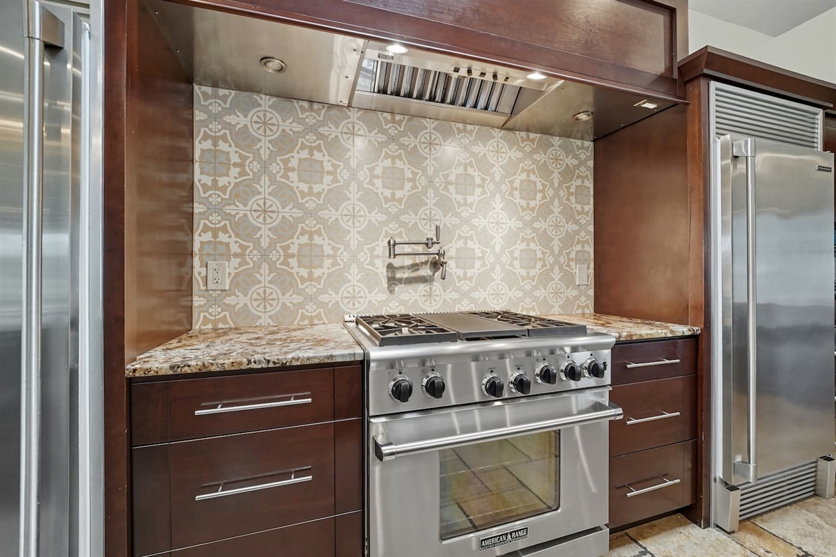 Full gas stove with pot filler arm