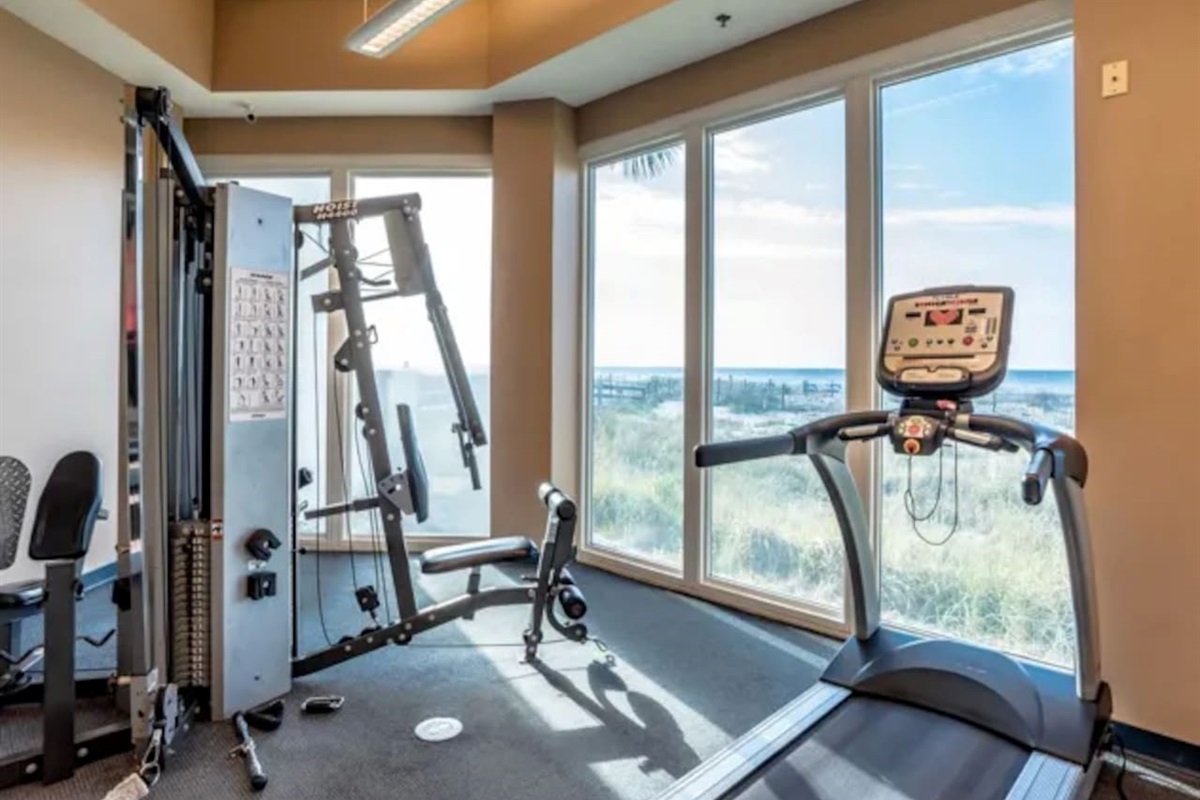 Fitness center with a view. 