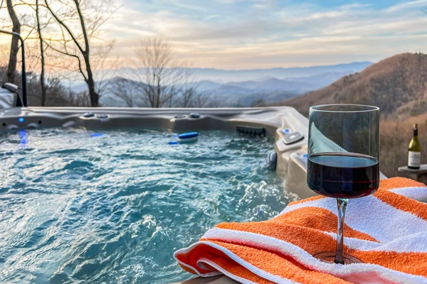 A nice glass of wine as you unwind in the hot tub.