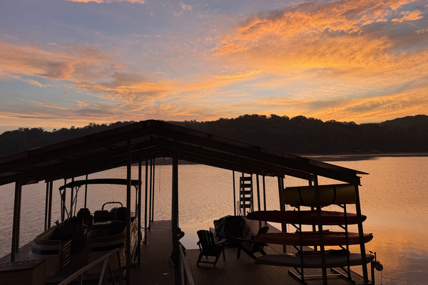 Private dock on Lake Lanier at dawn.