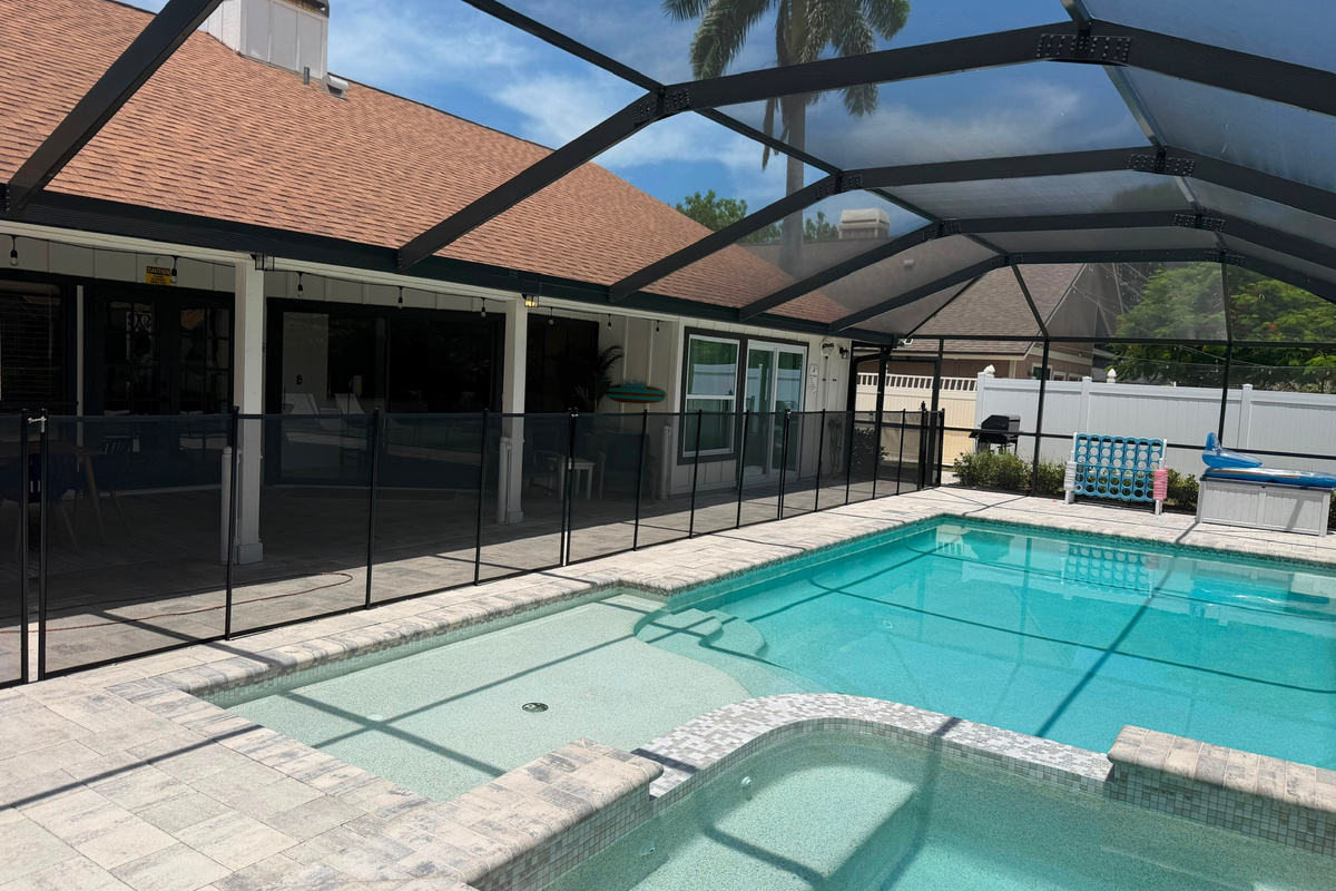 A child safety fence is available for the pool area.