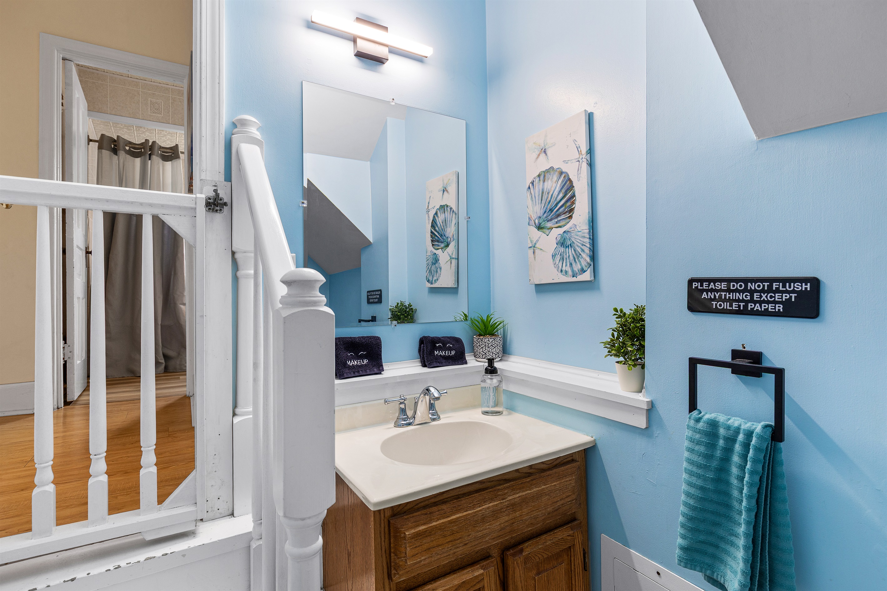 Full bathroom with a sleek standing shower for a refreshing rinse after the day's adventure