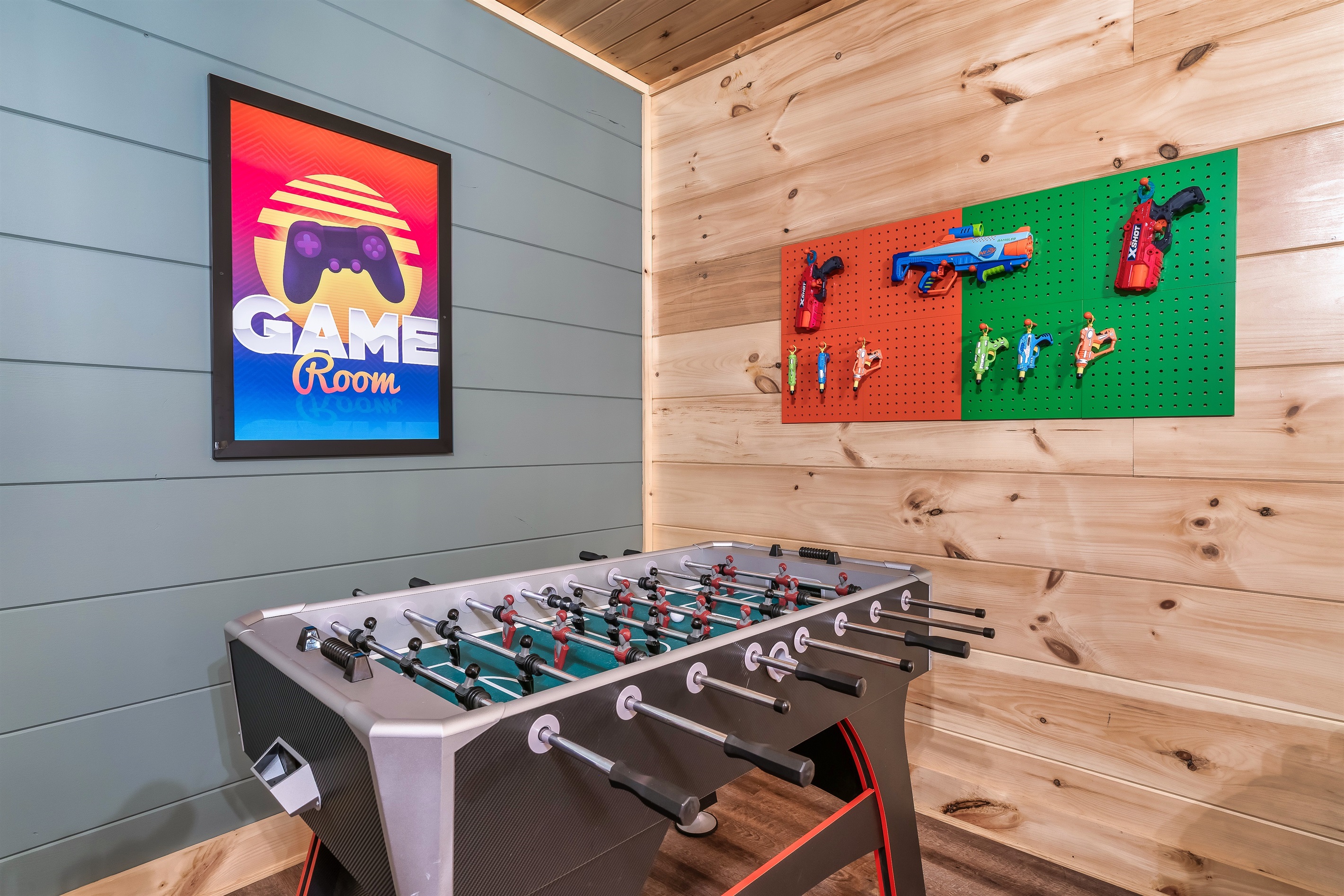 Foosball table & nerf gun wall