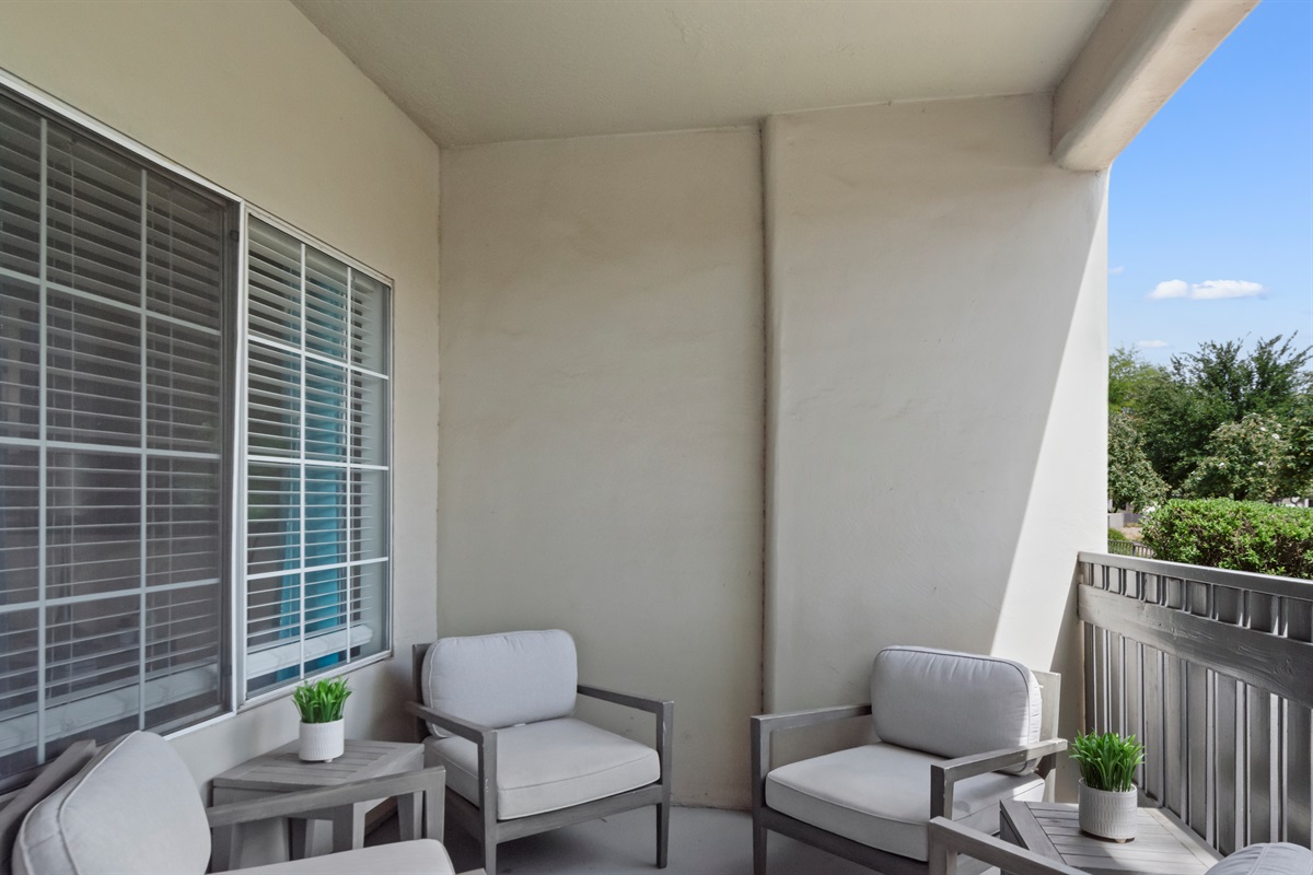 Enjoy your morning coffee on a cozy balcony with fresh air