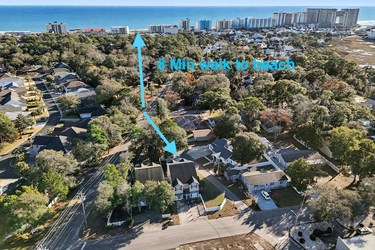 Bird's-eye view — just an 8-minute walk from the house to the sand in Windy Hill, North Myrtle Beach