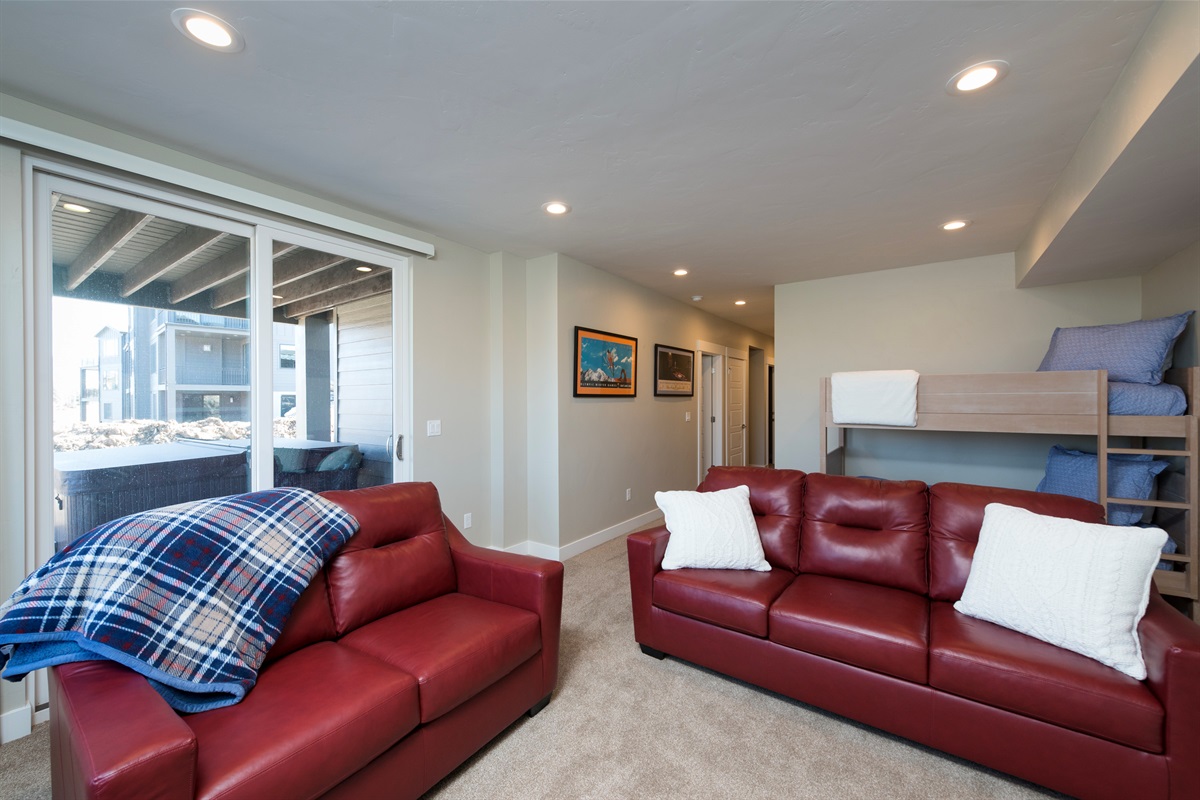 Fun lower-level space with bunk beds—perfect for kids and groups