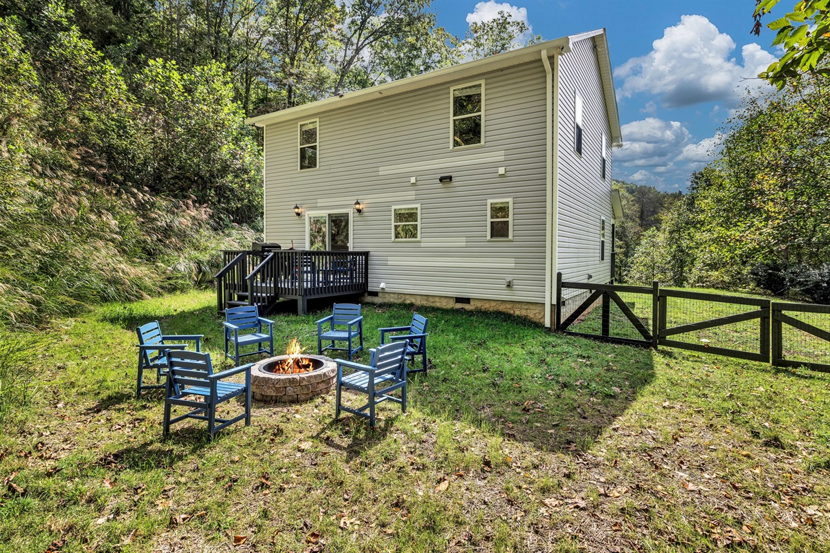 Fenced Back yard with Fire Pit