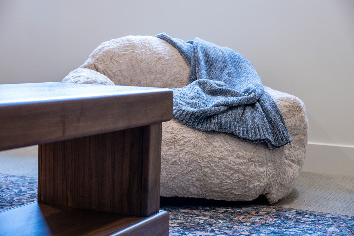 Bean bag seating provides a fun spot for kids to relax.