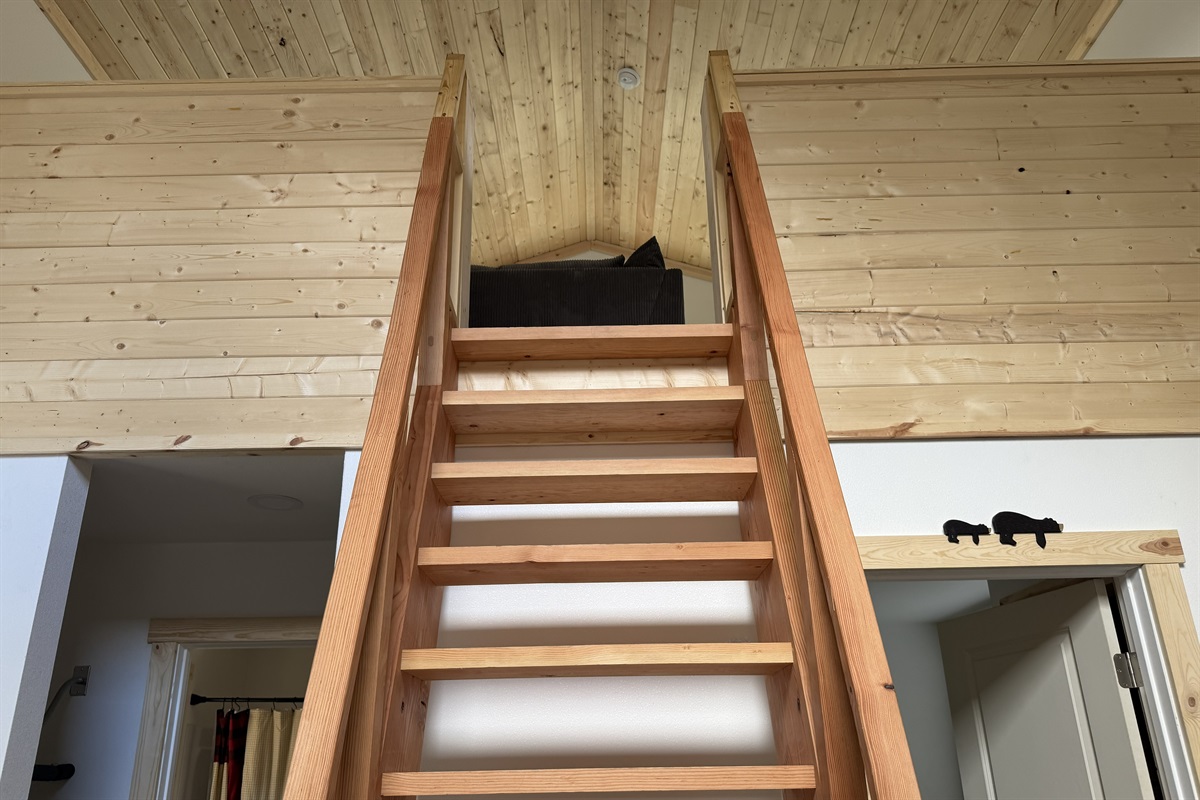 Ships Ladder to access the loft with living space and an extra bed 