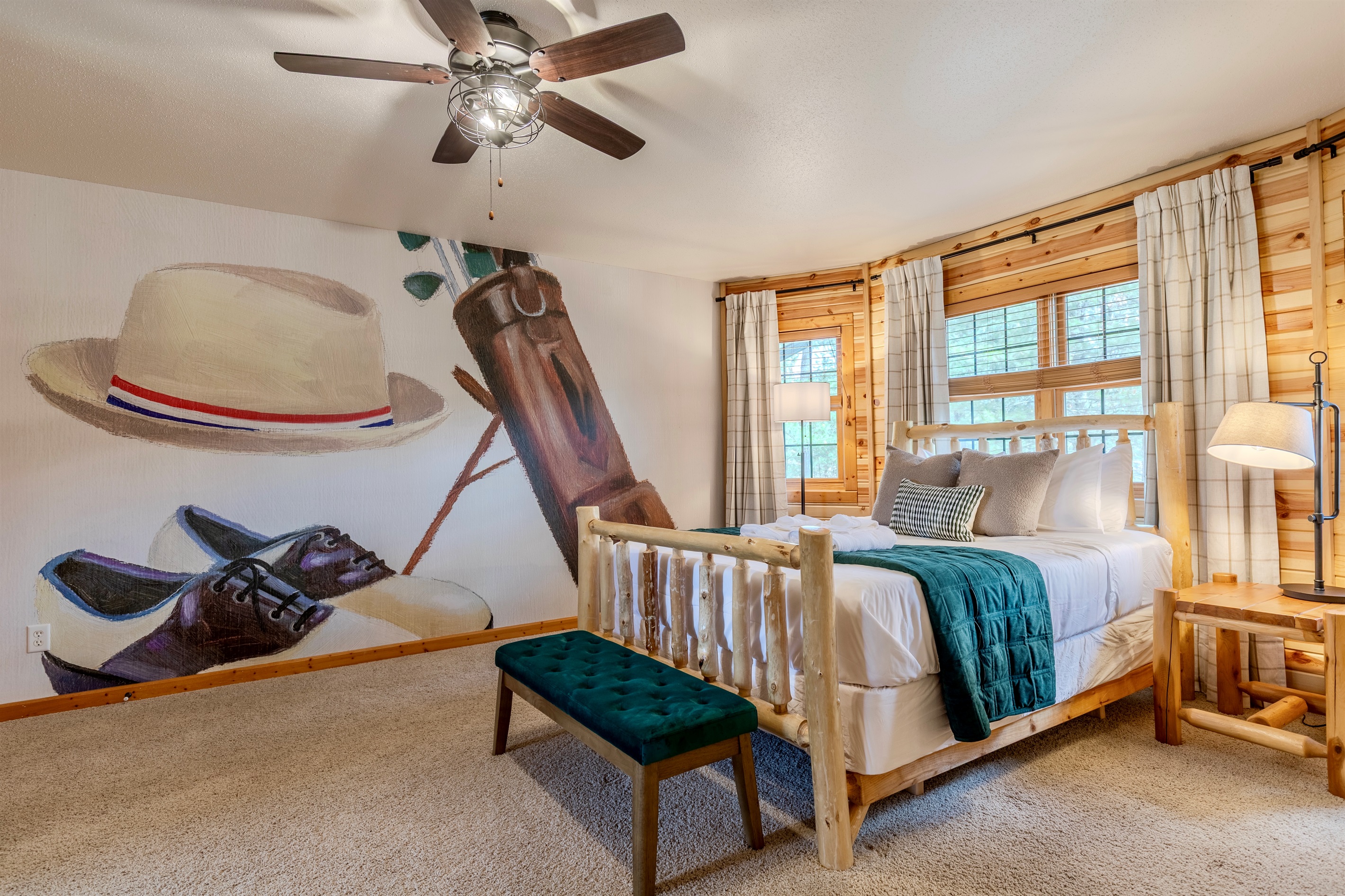 Upstairs bedroom with a queen & double bed.