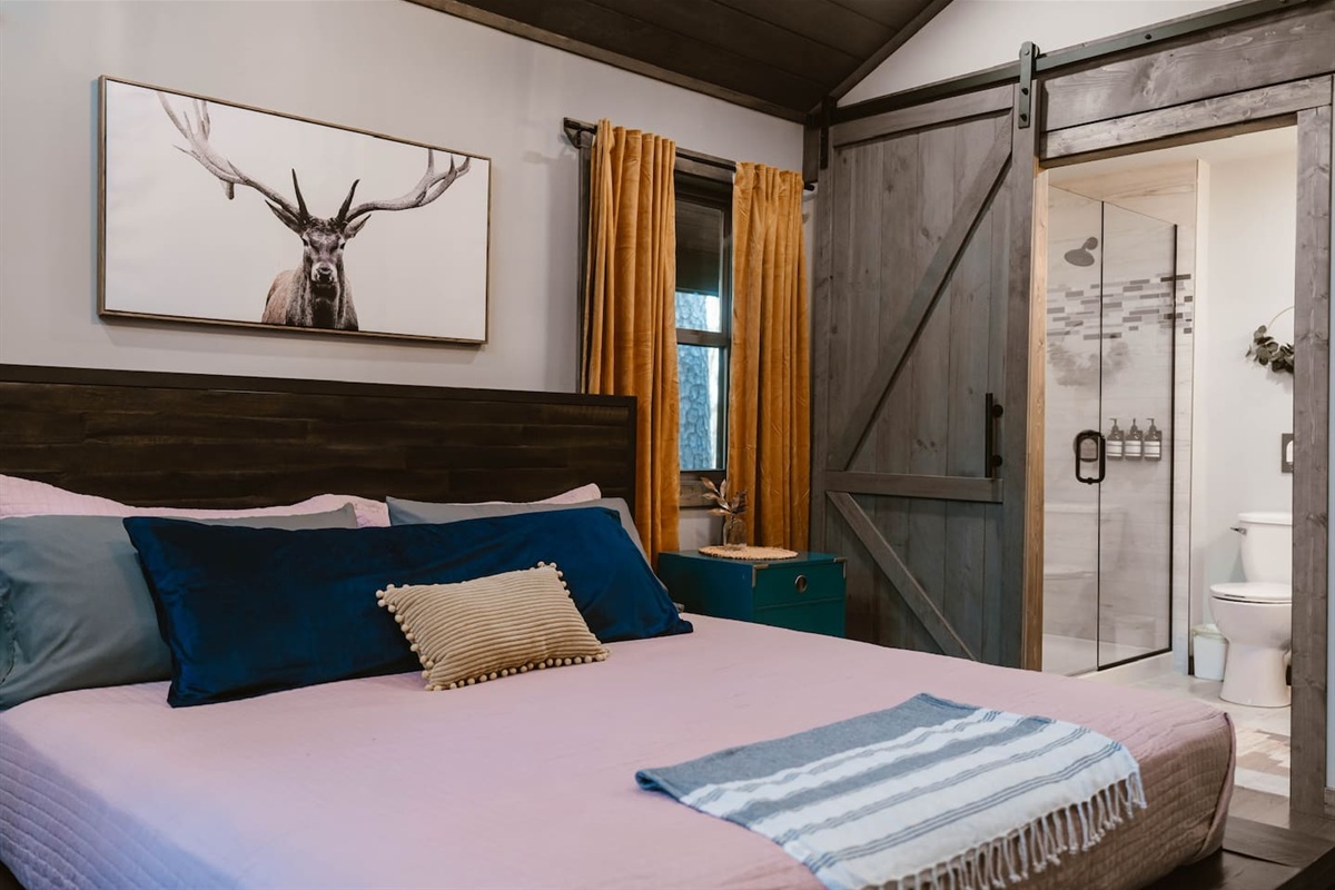 King suite with walk-in shower, cozy and private.