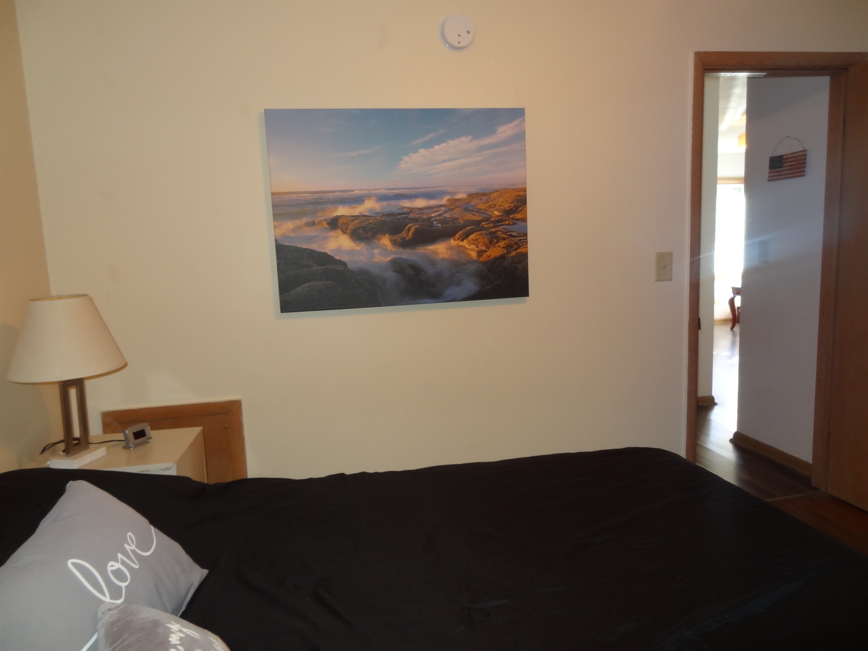 2nd Bedroom with queen bed, dresser, ceiling fan