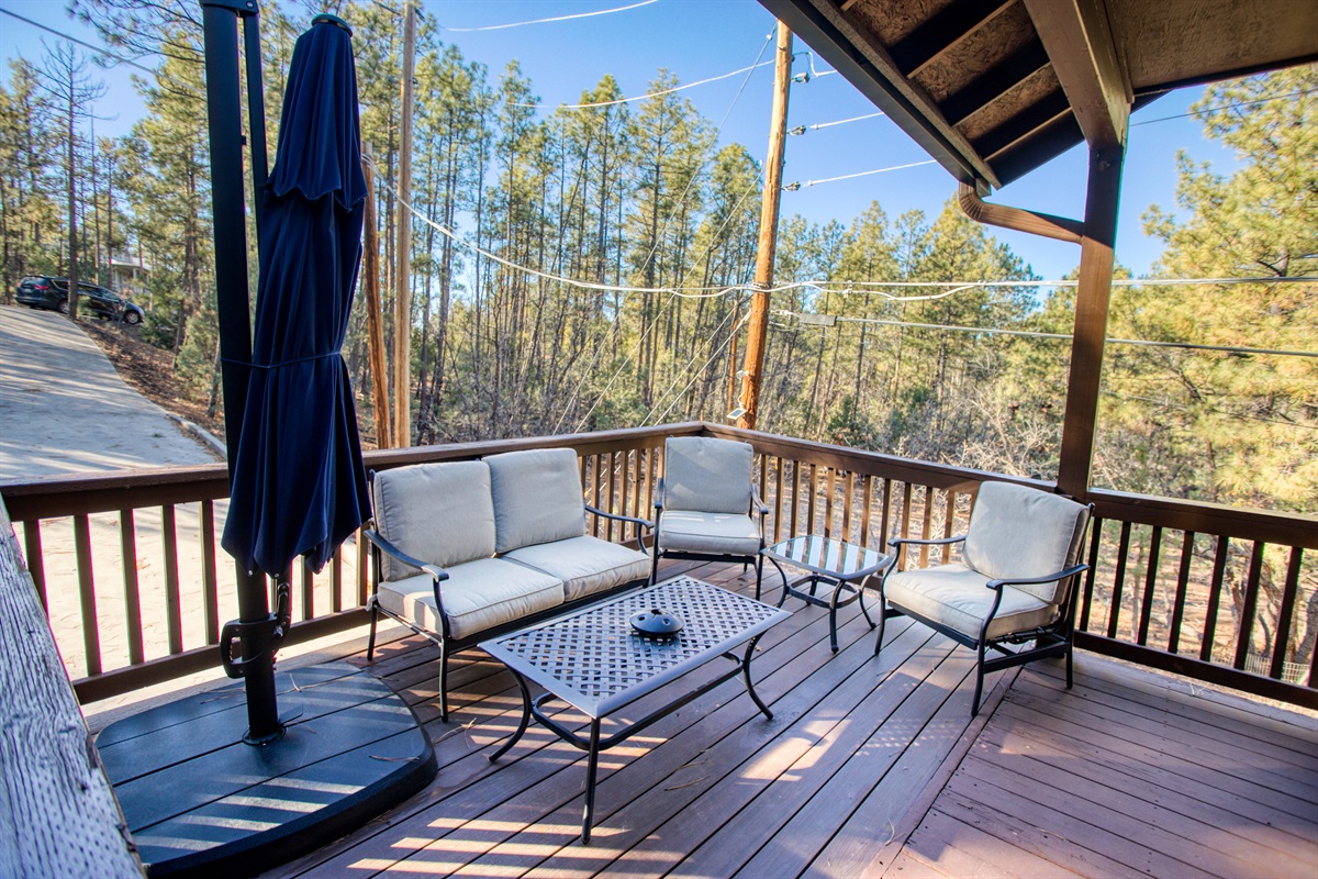 All year long the porch offers beautiful views and the enticing smell of pine trees.