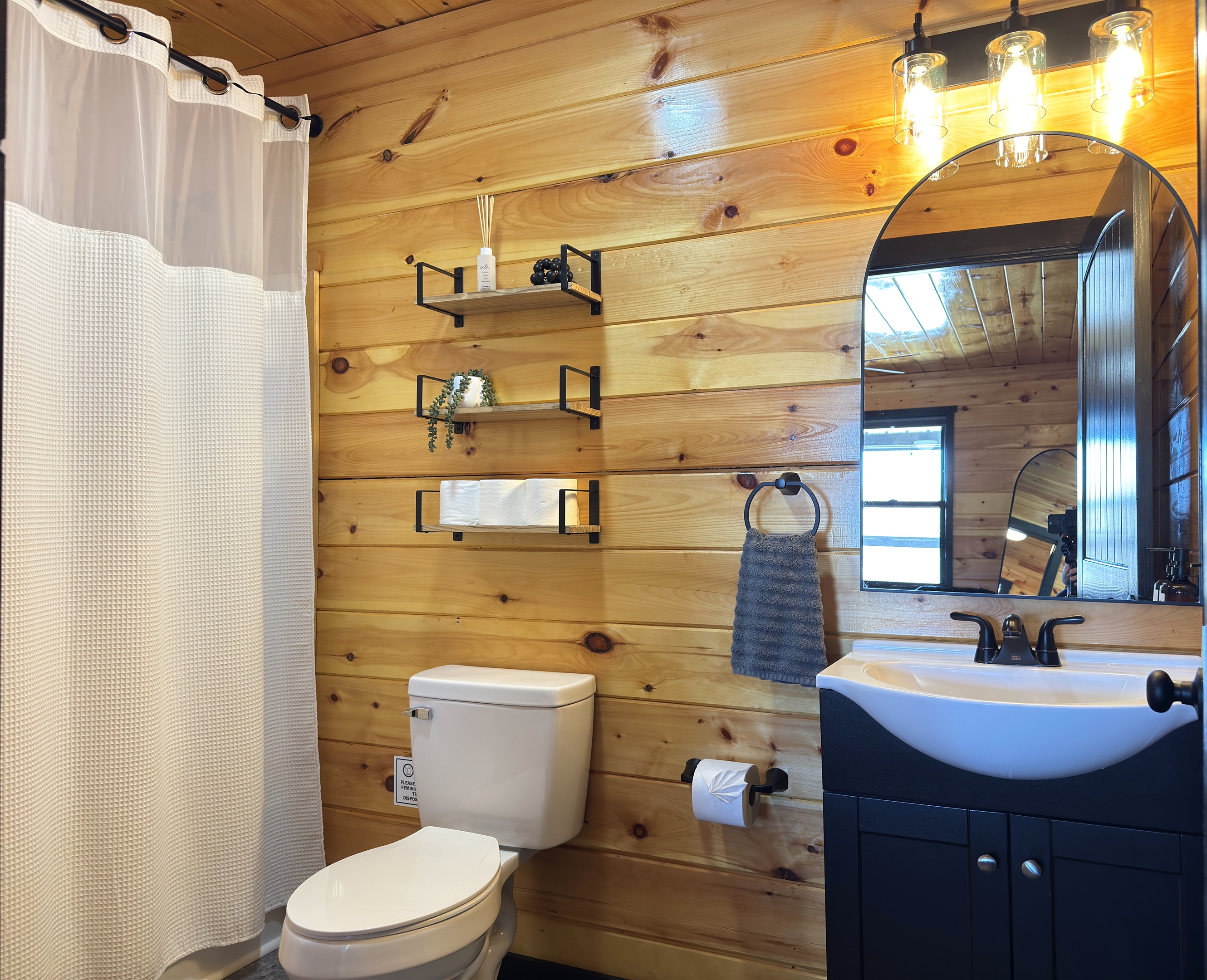 Bathroom attached to first floor king bedroom