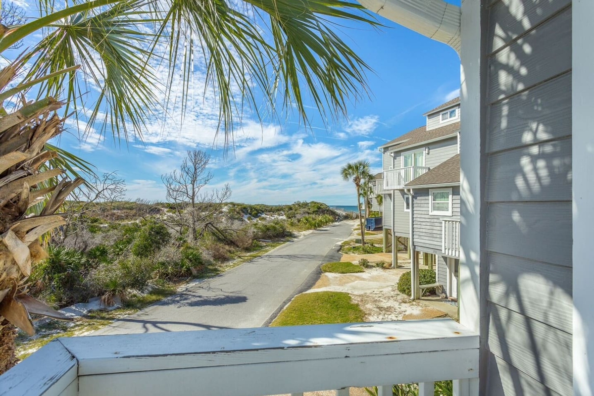  Your queen bedroom opens to this &mdash; a wide front view of Barrier Dunes and Cape San Blas, straight from the balcony.